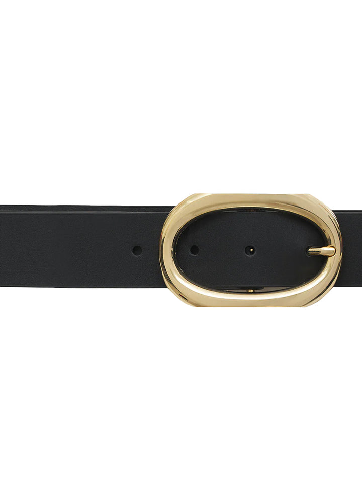 Close-up view of Anine Bing's signature link belt in black.