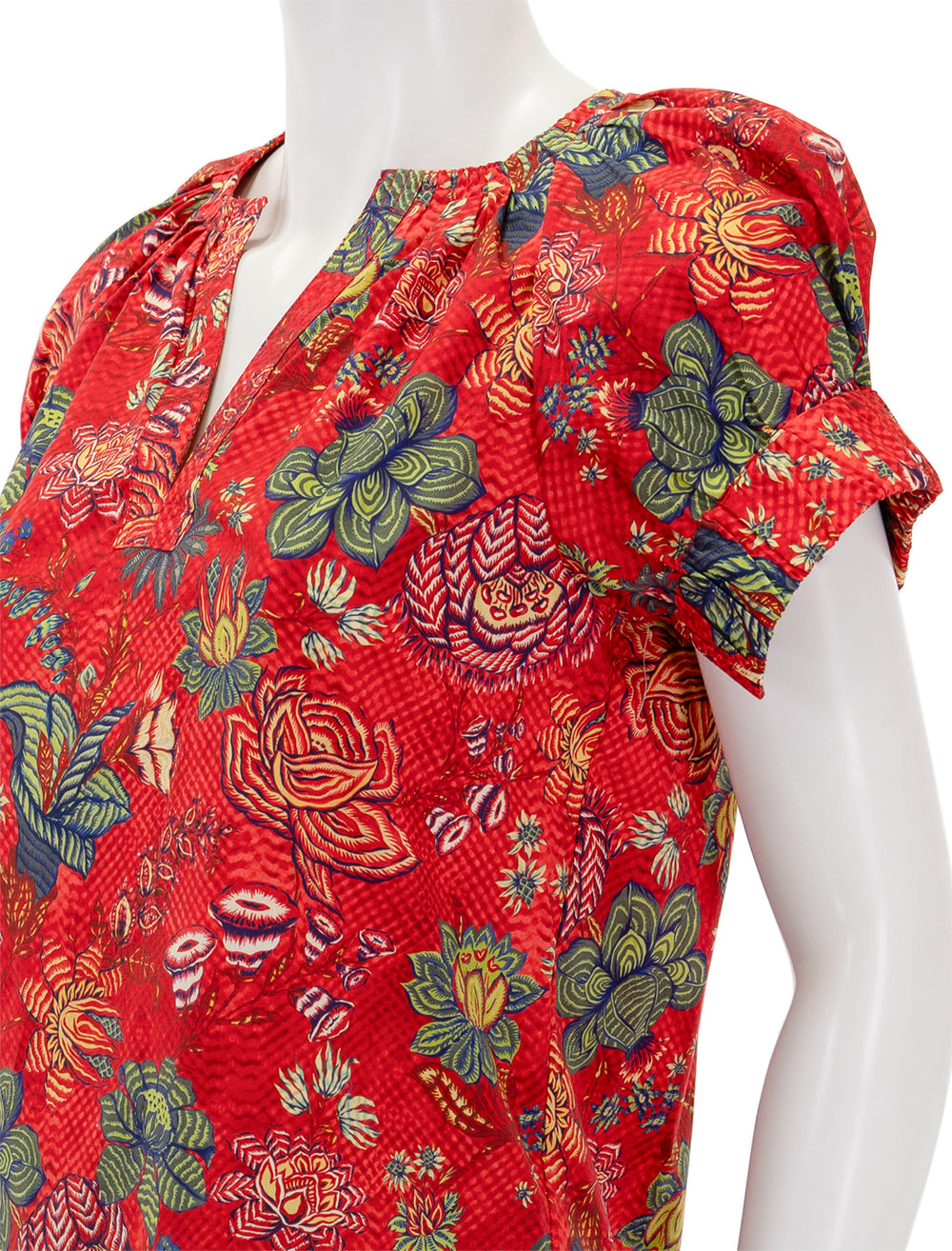 Close-up view of Ulla Johnson's naomi top in hibiscus.