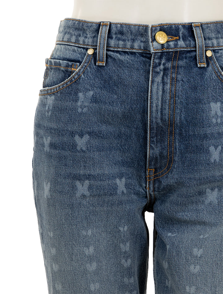 Close-up view of Ulla Johnson's the cropped agnes jean in etched arashi wash.