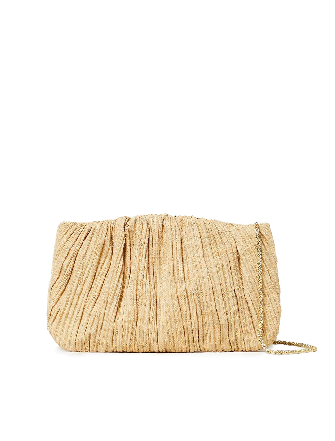Front view of Loeffler Randall's brit flat pleated pouch in natural.
