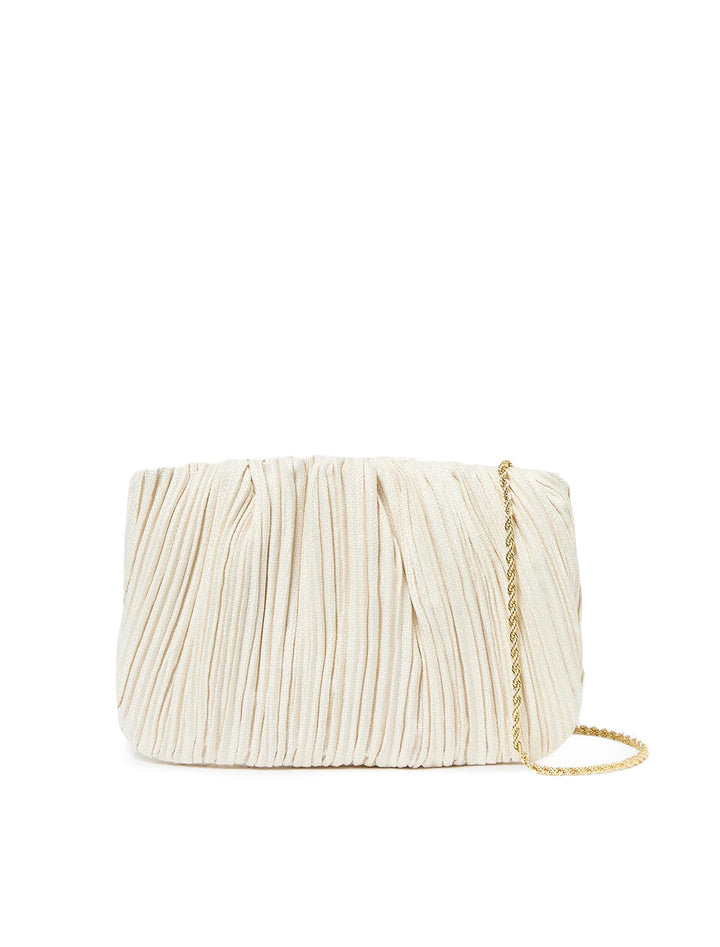 Front view of Loeffler Randall's brit pleated flat clutch in cream.
