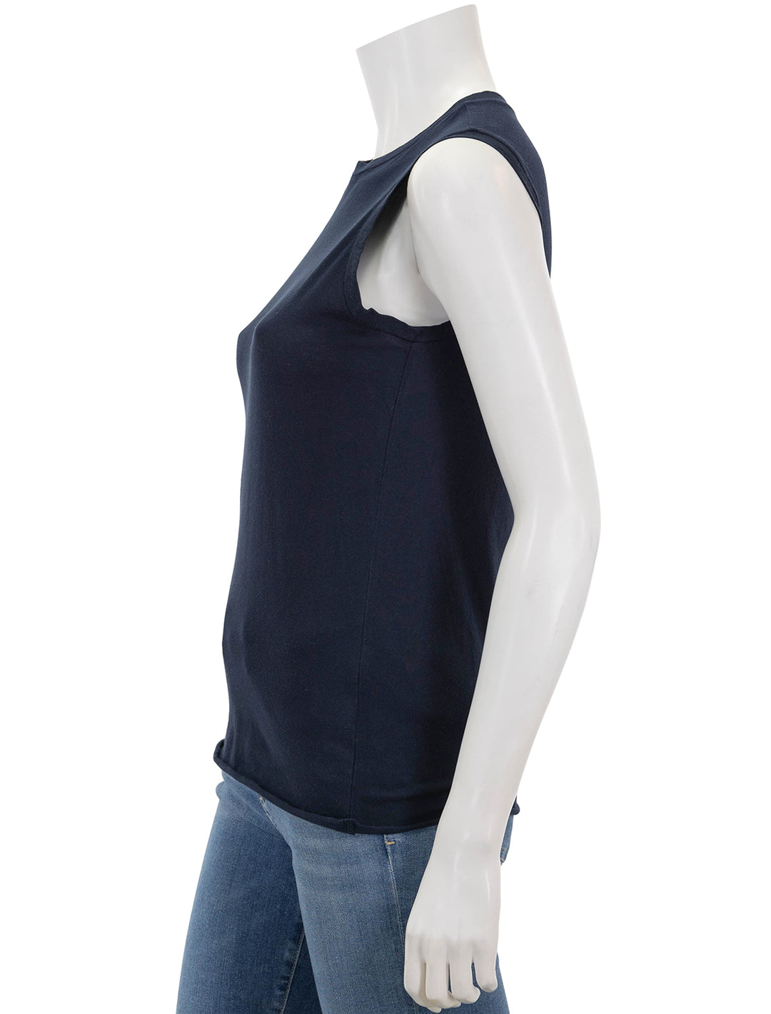 Side view of Nili Lotan's muscle tee in navy.