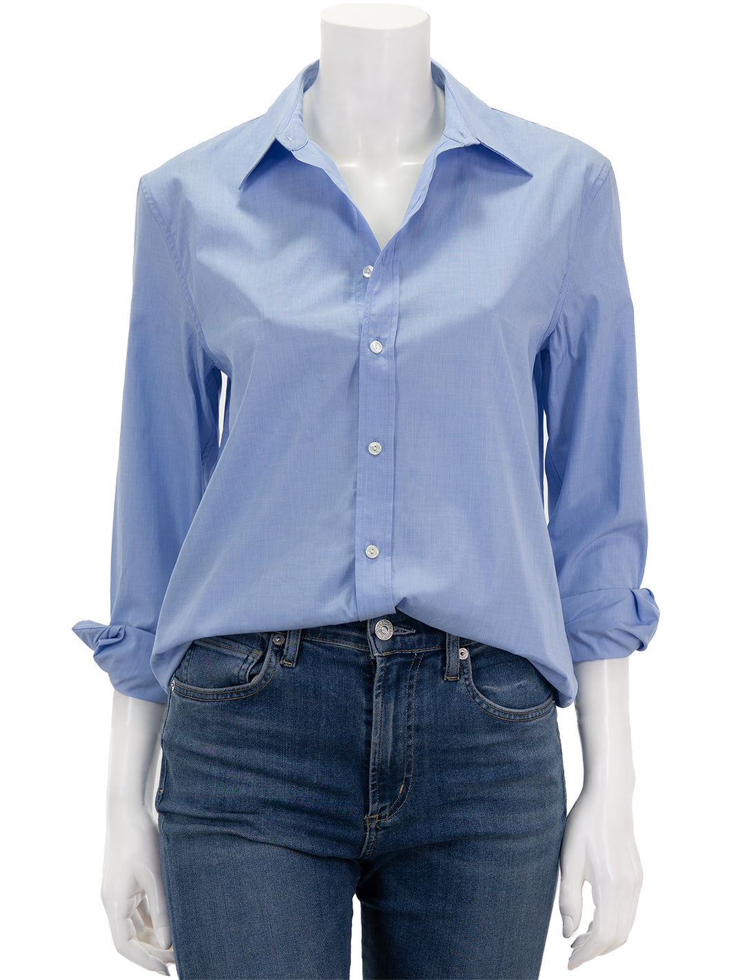 Front view of Nili Lotan's raphael classic shirt in light blue.