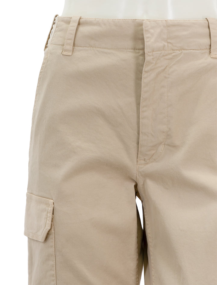 Close-up view of Nili Lotan's leofred cargo pant in sandstone.