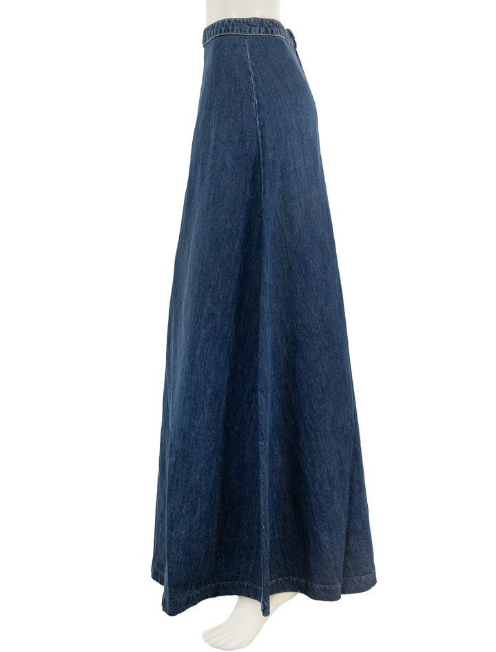 Side view of Nili Lotan's astrid denim skirt in classic wash.