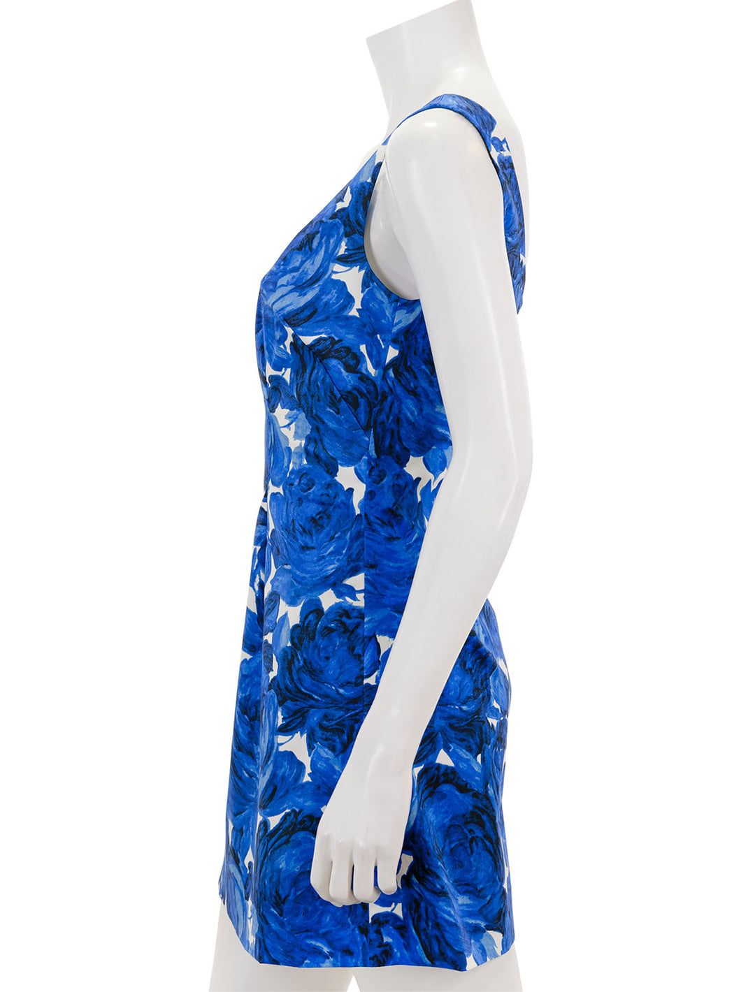 Side view of Cara Cara's sandra dress in floral garden blue.