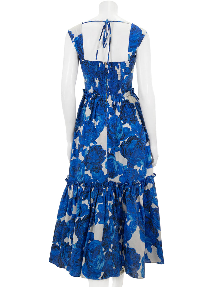 Back view of Cara Cara's claire dress in floral garden blue.
