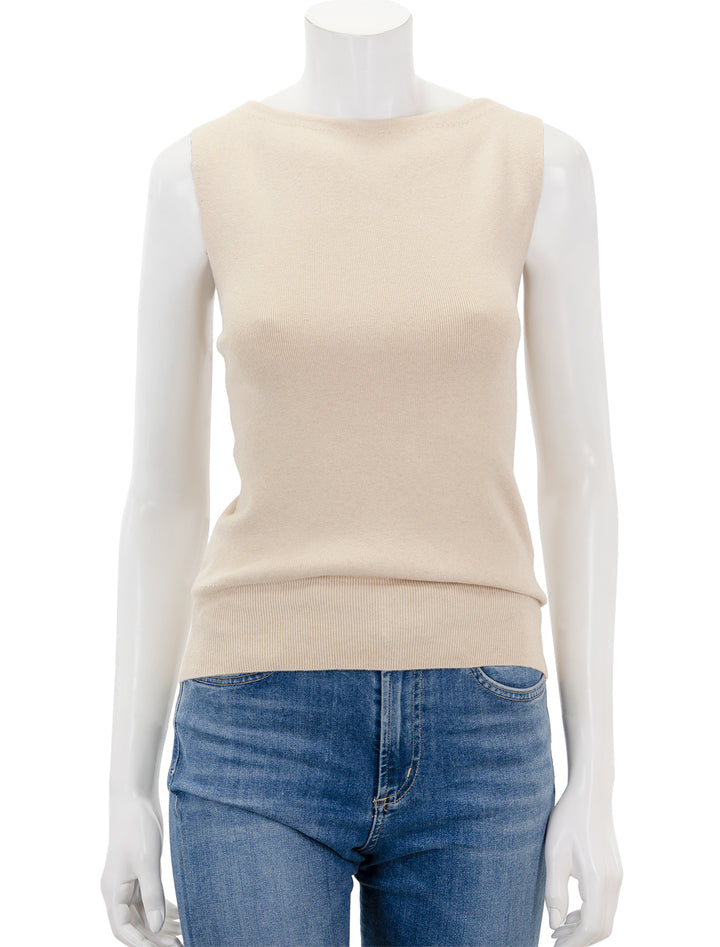 Front view of STAUD's rocki sweater in camel.