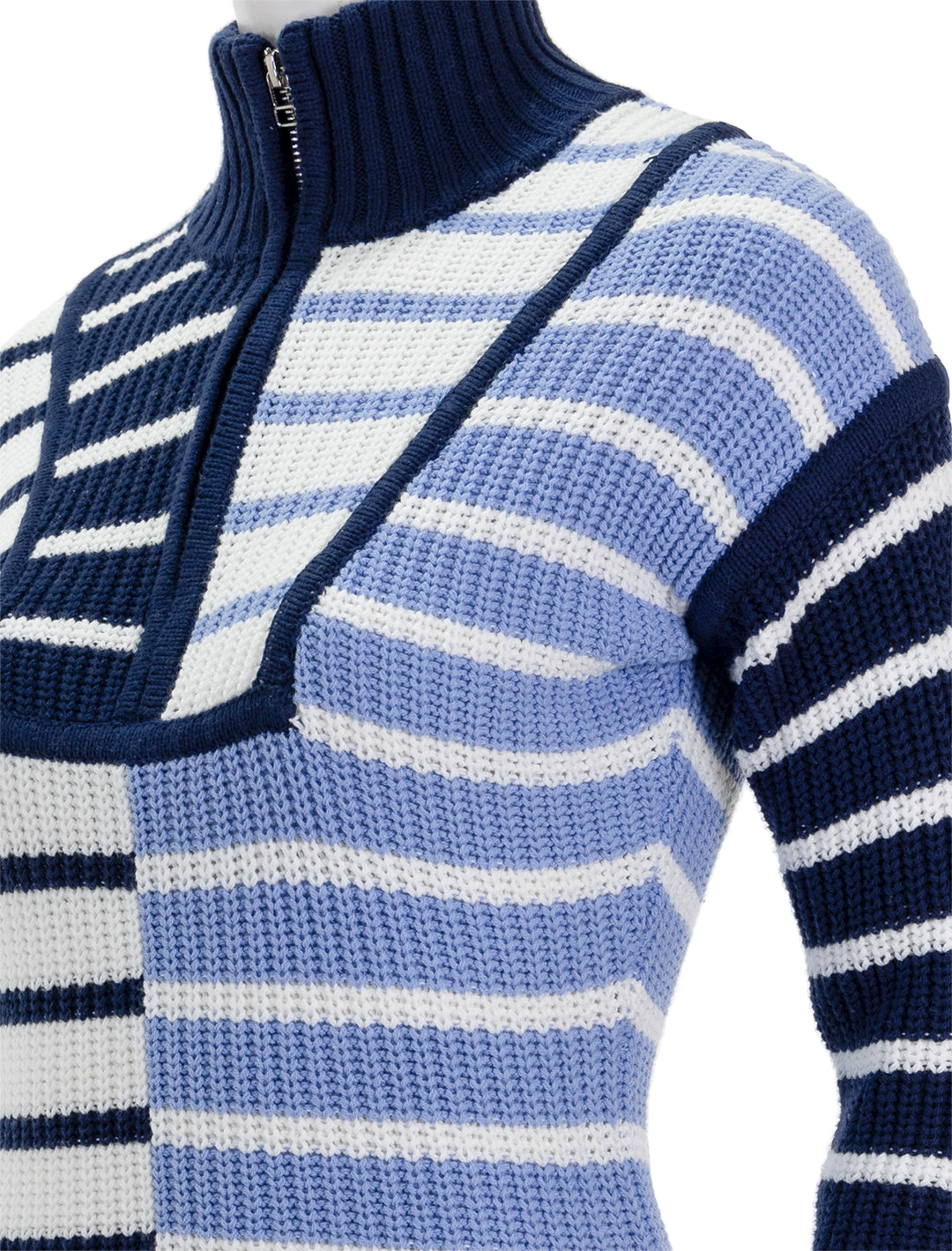 Close-up view of STAUD's mini hampton dress in adriatic stripe.
