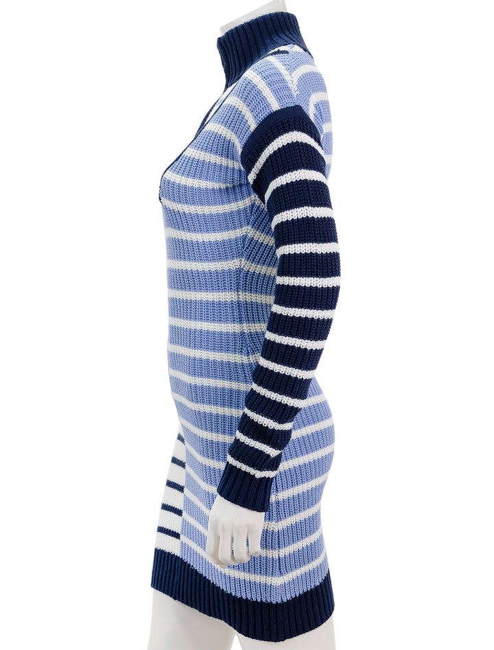 Side view of STAUD's mini hampton dress in adriatic stripe.