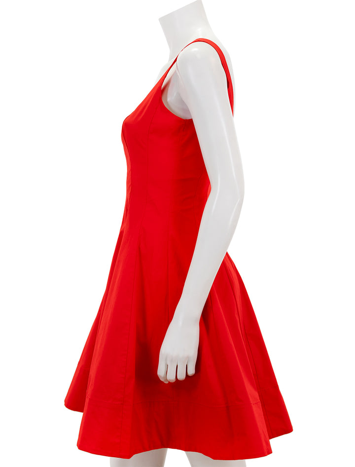 side view of mini wells dress in red rose