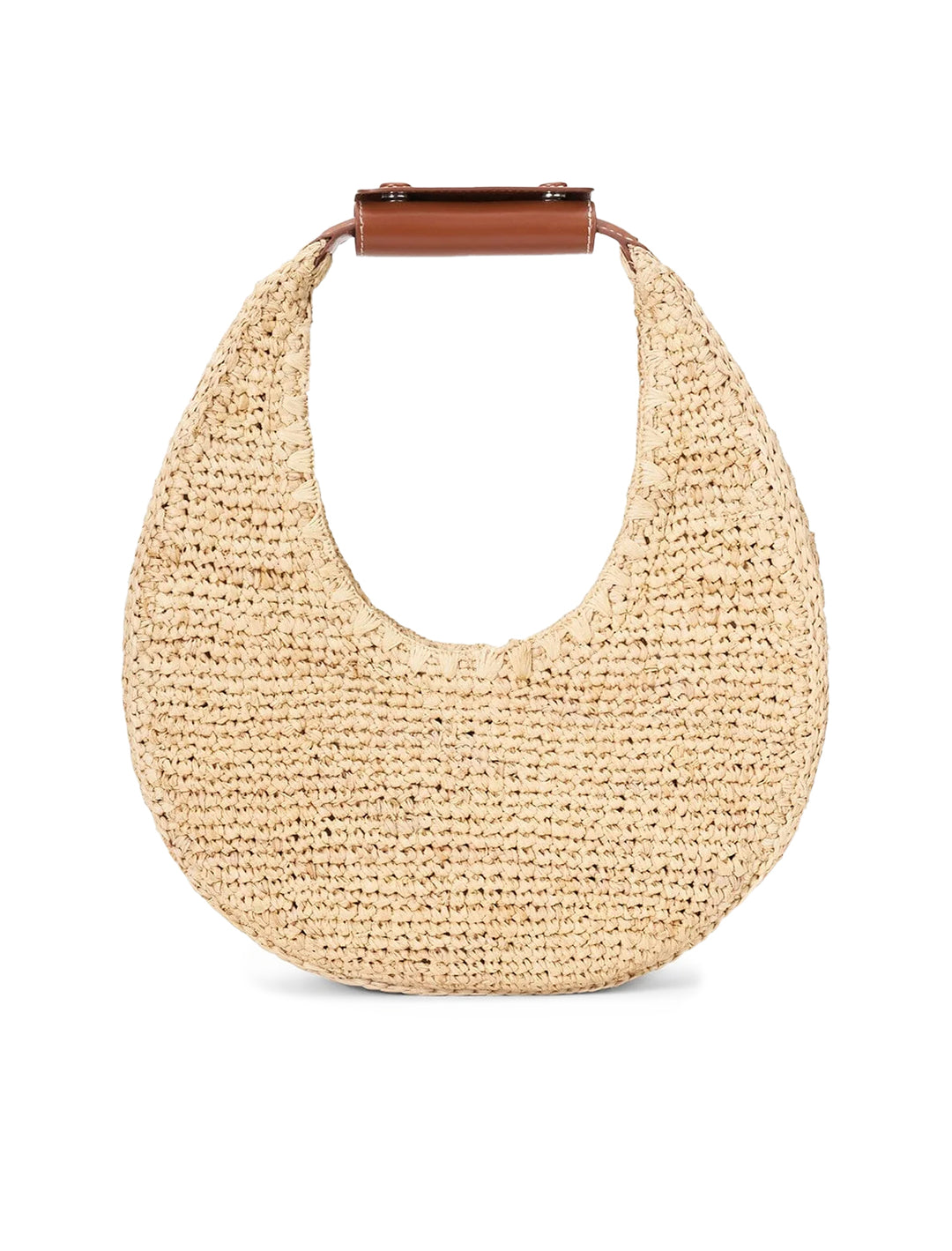 Front view of STAUD's moon raffia tote bag in natural.