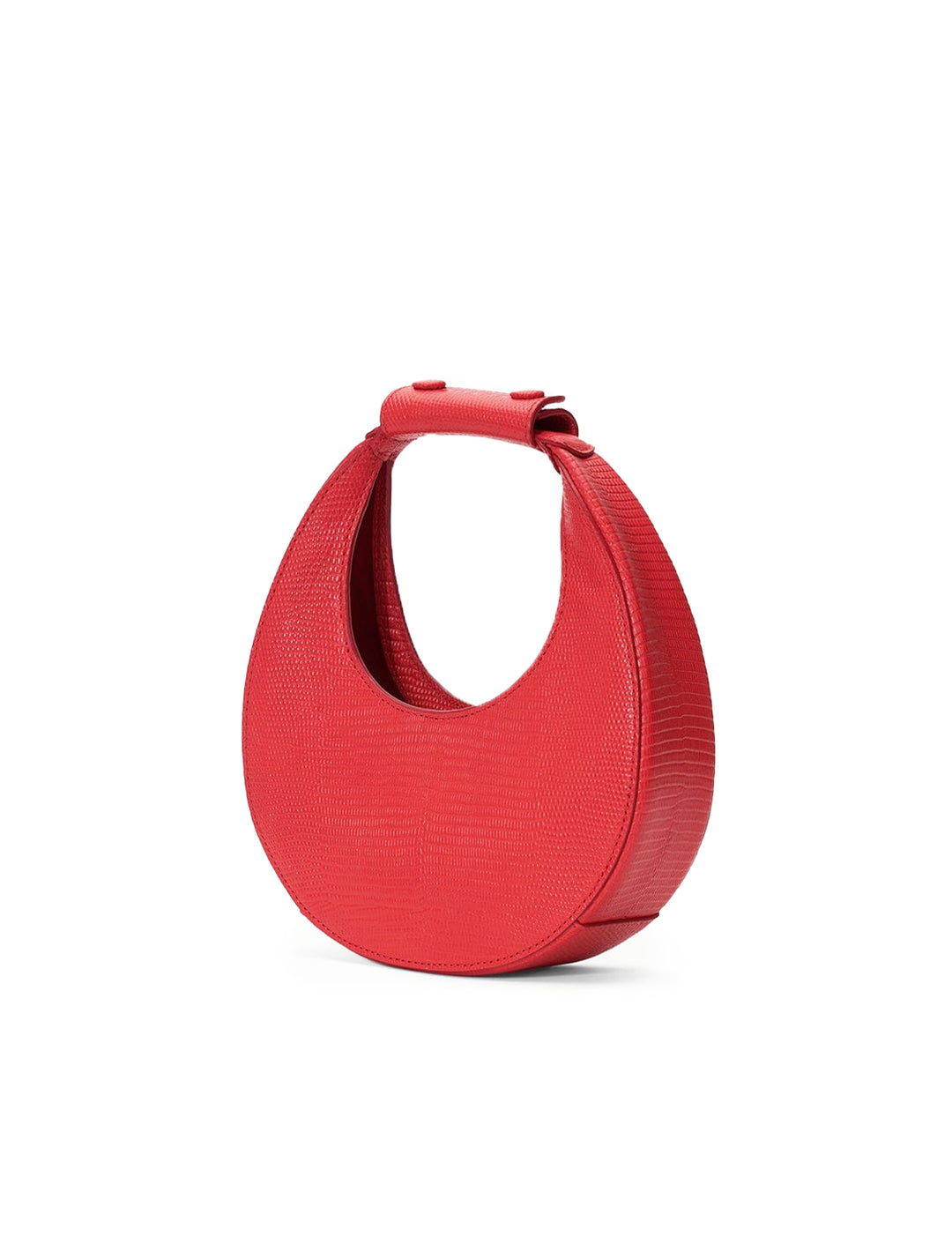 Front angle view of STAUD's good night moon bag in red rose.