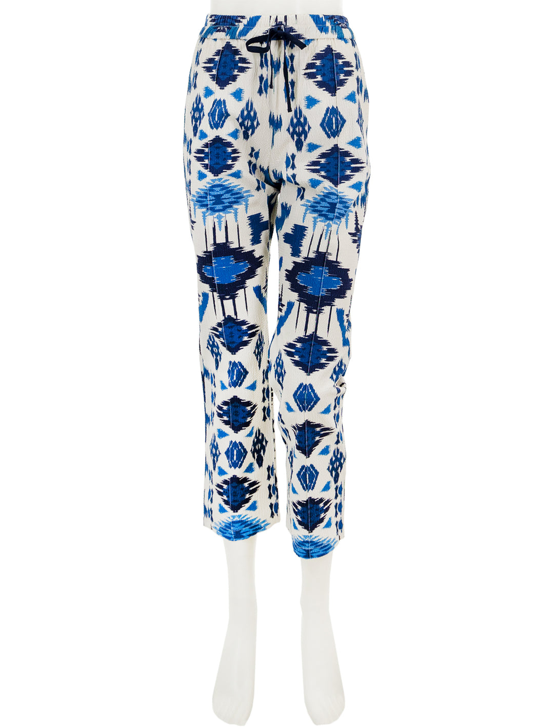 Front view of Vilagallo's clarise pant in blue ikat.