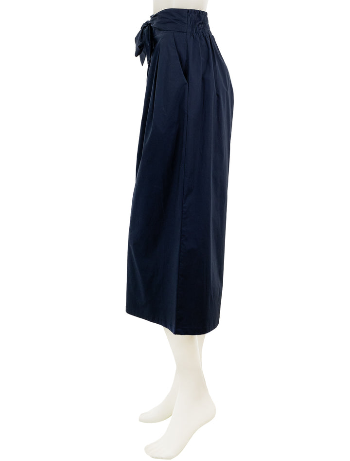 Side view of Vilagallo's marie goucho in navy.