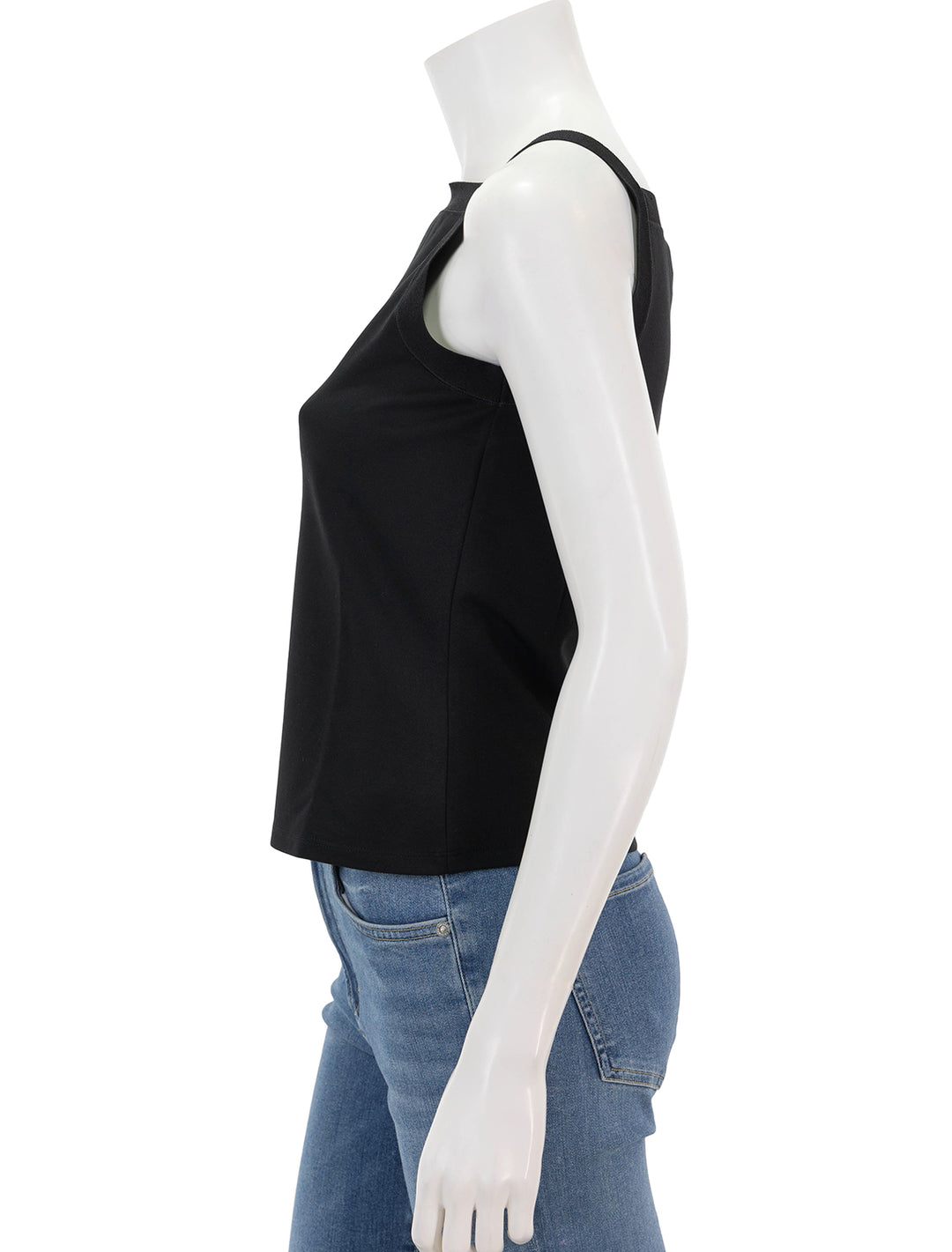 Side view of Theory's square high neck tank in black.