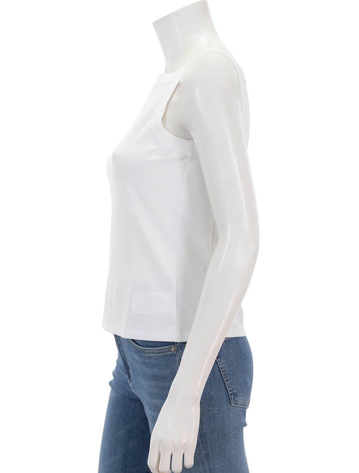Side view of Theory's square high neck tank in white.