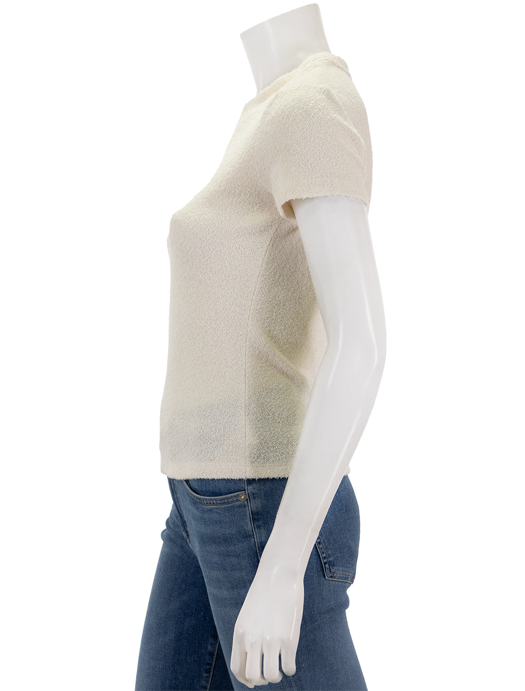 Side view of Theory's tiny tee in ivory boucle.
