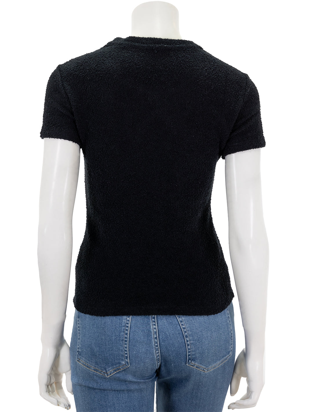 Back view of Theory's tiny tee in black boucle.