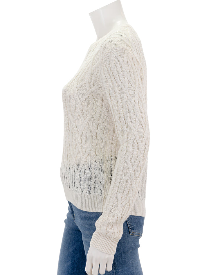 Side view of Theory's aran long sleeve pullover in bone.