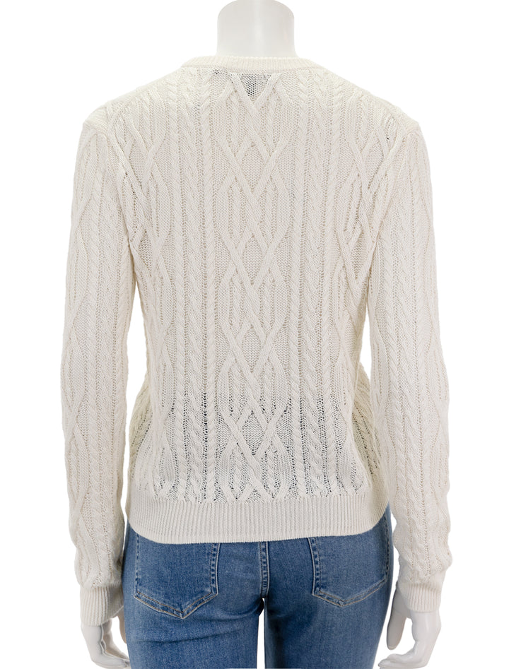 Back view of Theory's aran long sleeve pullover in bone.