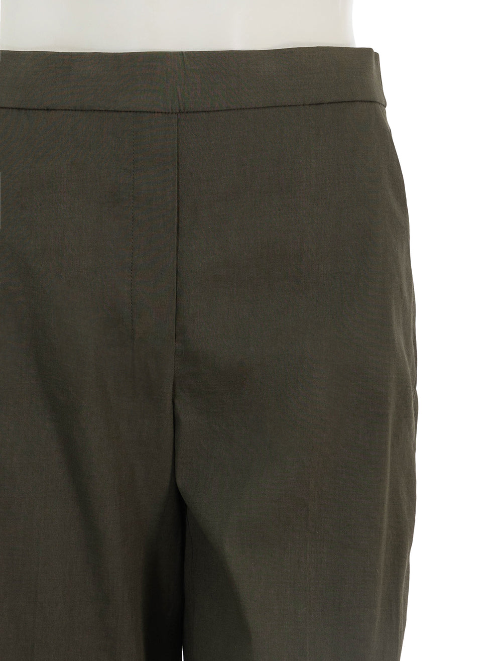 Close-up view of Theory's Relaxed Straight Cropped Pull-On Trouser in Olive.