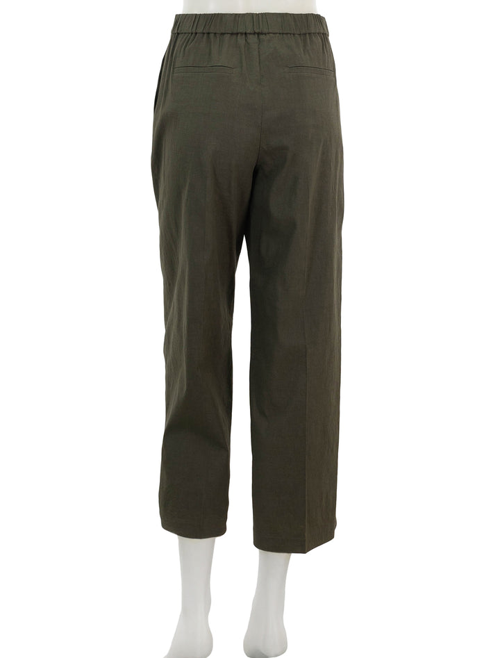 Back view of Theory's Relaxed Straight Cropped Pull-On Trouser in Olive.