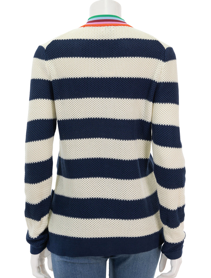 back view of the raven cardi in navy and cream stripe