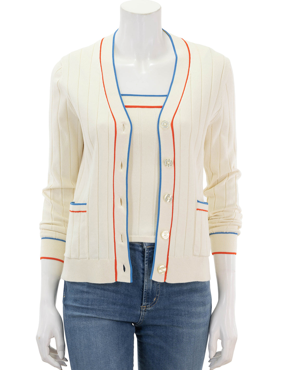 front view of the dede cardi in cream