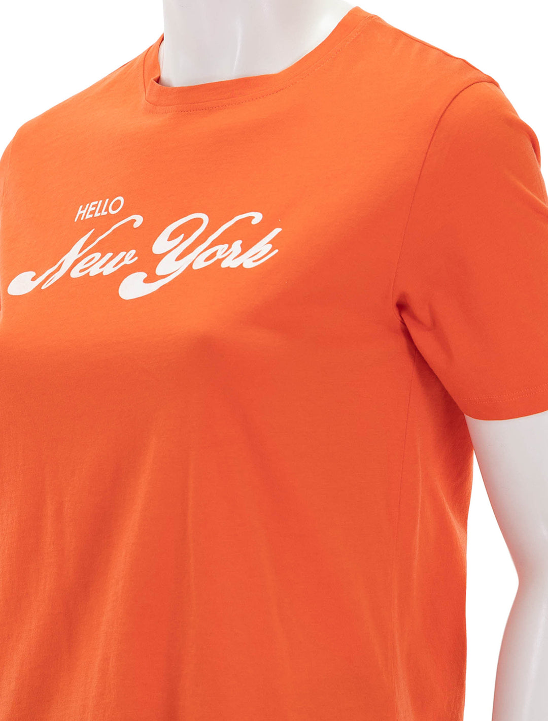 close up view of hello new york modern tee in poppy