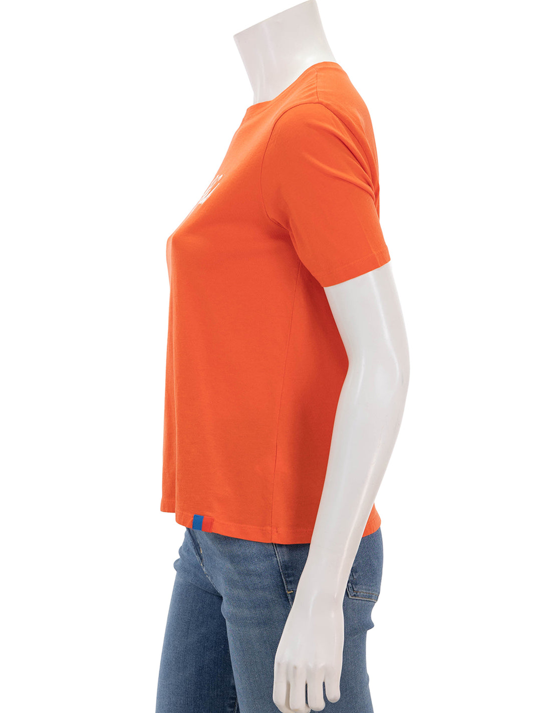 side view of hello new york modern tee in poppy