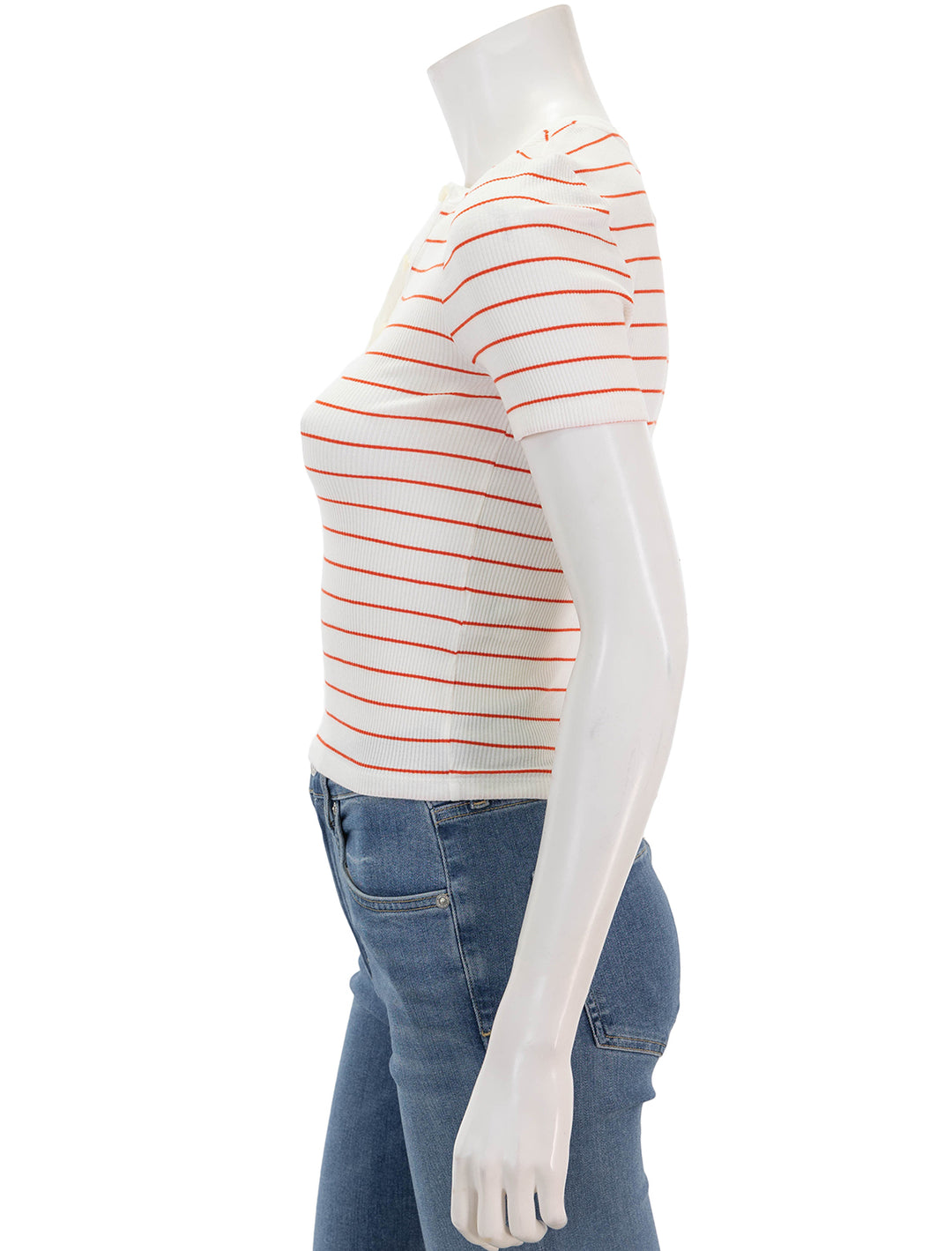side view of the genie in cream and poppy stripe
