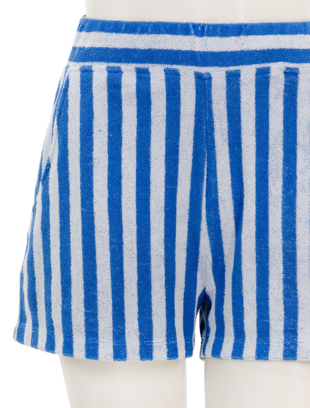 Close-up view of KULE's the terry venus in royal and poppy stripe.