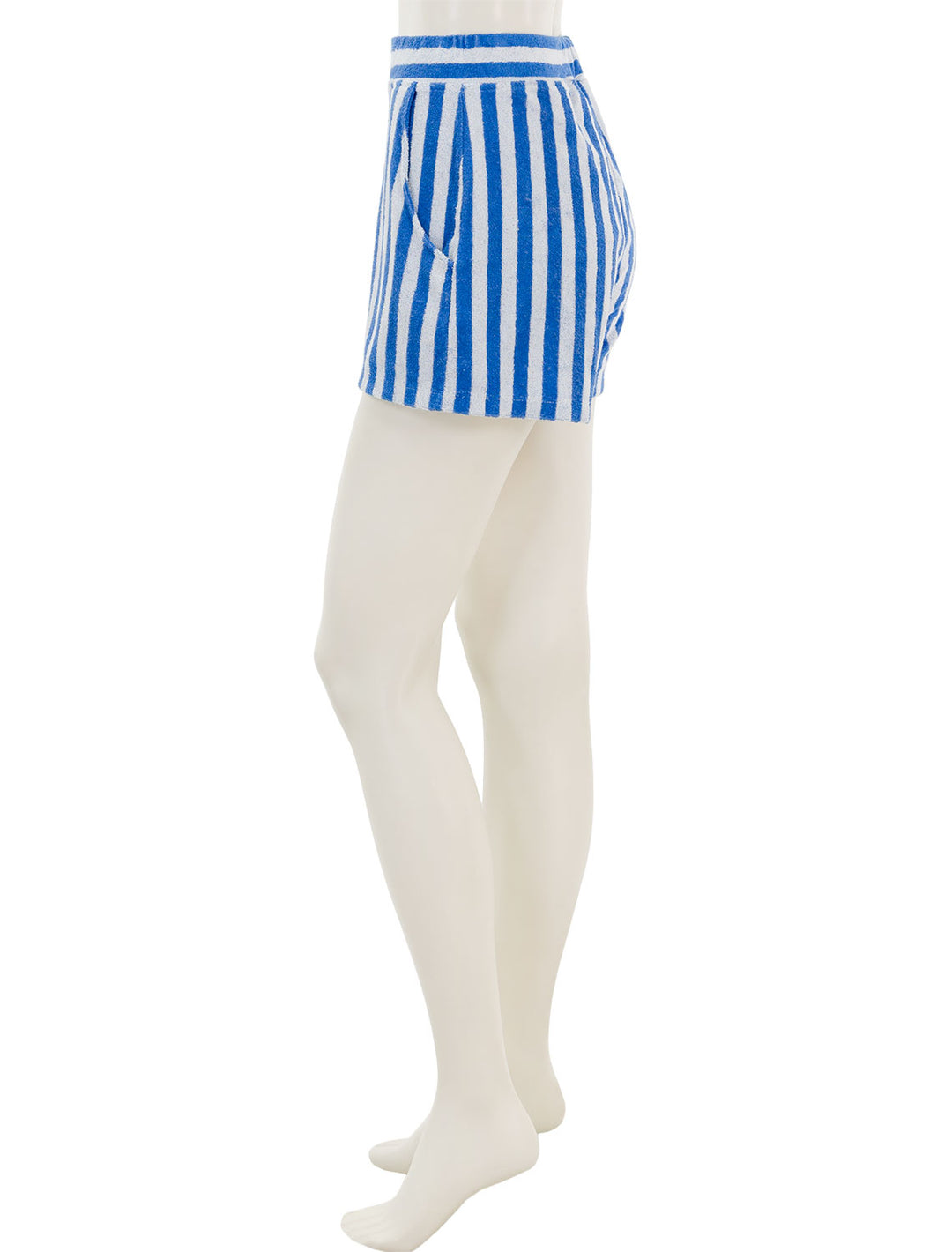 Side view of KULE's the terry venus in royal and poppy stripe.