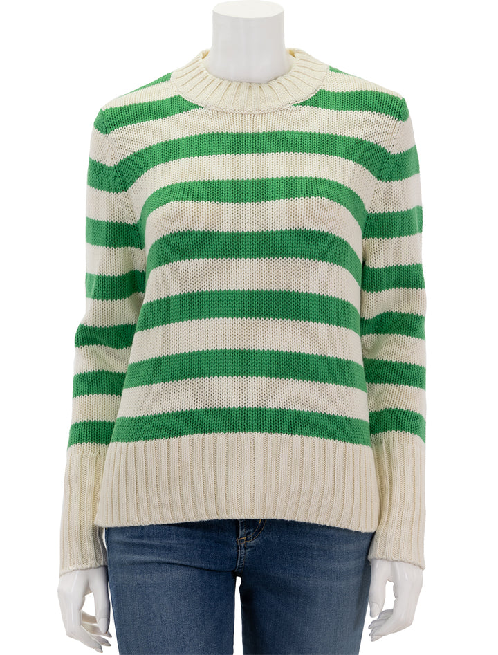Front view of KULE's the tatum in cream and green stripe.