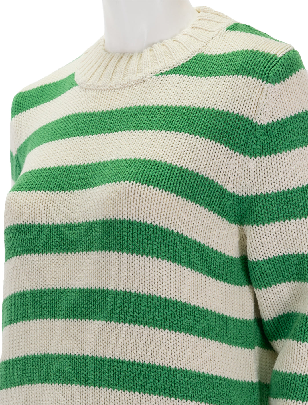 Close-up view of KULE's the tatum in cream and green stripe.
