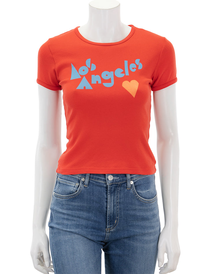 Front view of Mother's the itty bitty ringer tee in LA love.