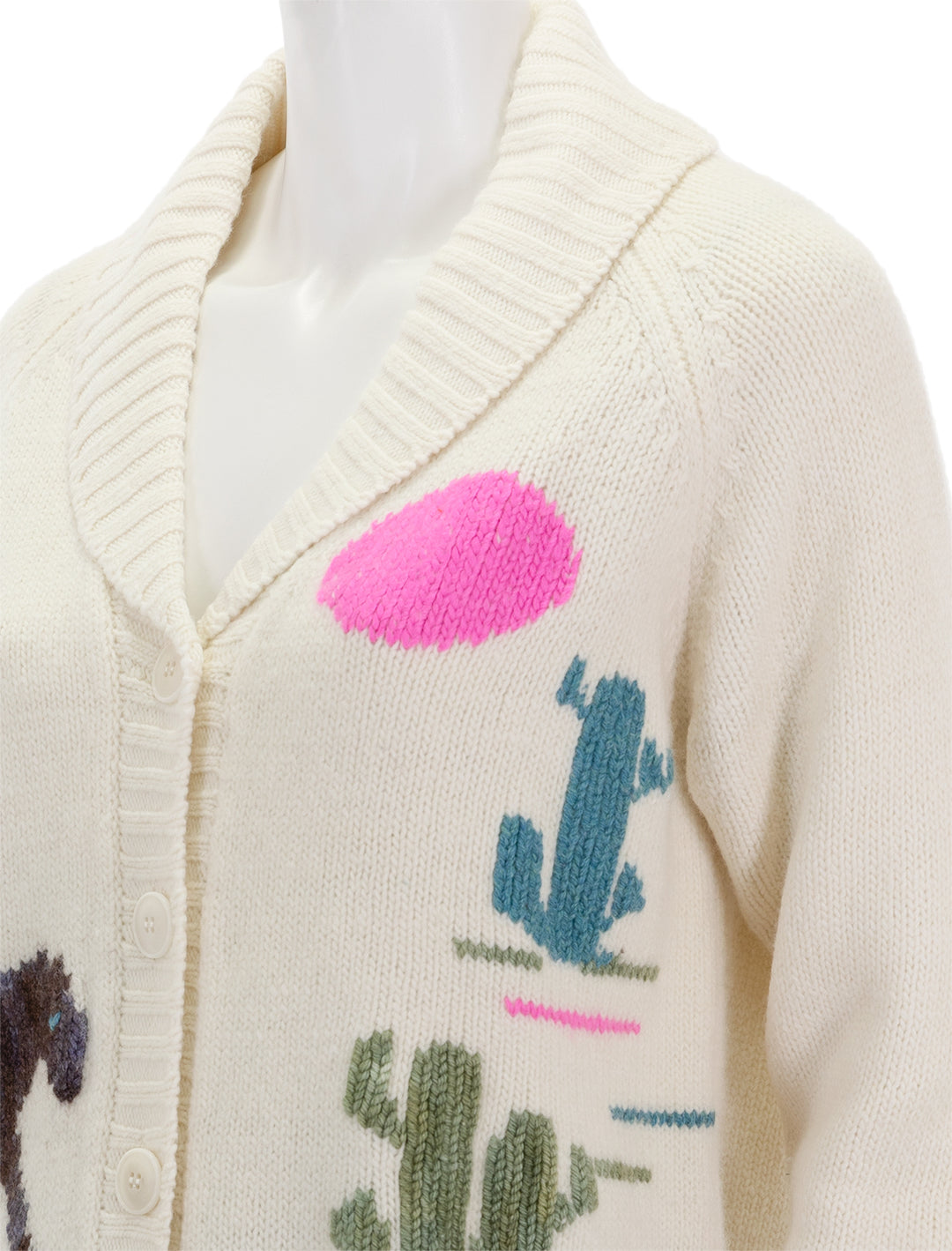 Close-up view of Sea NY's annette intarsia long sleeve cardigan.