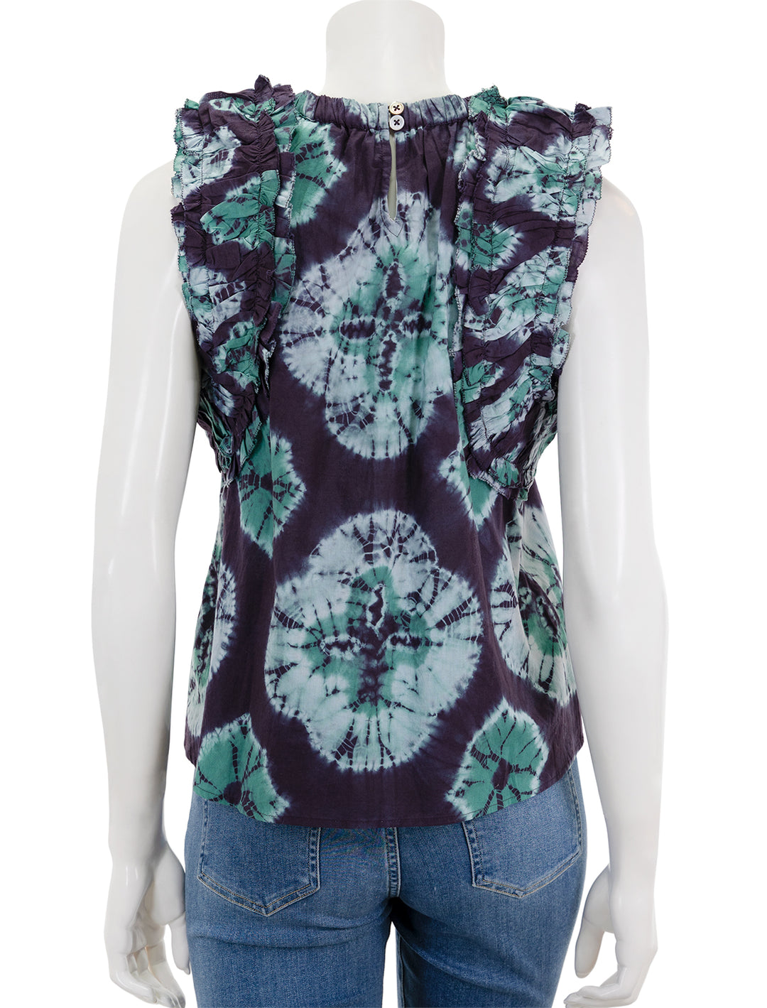Back view of Sea NY's Aveline Tie Dye Print Pintucked Tank Top in Teal.