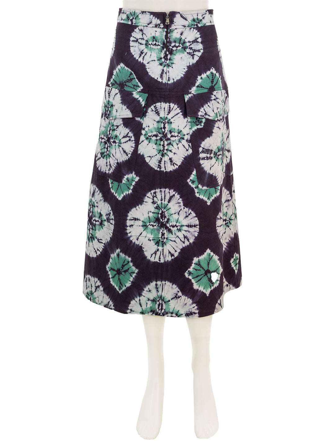 Front view of Sea NY's aveline tie dye print skirt in teal.