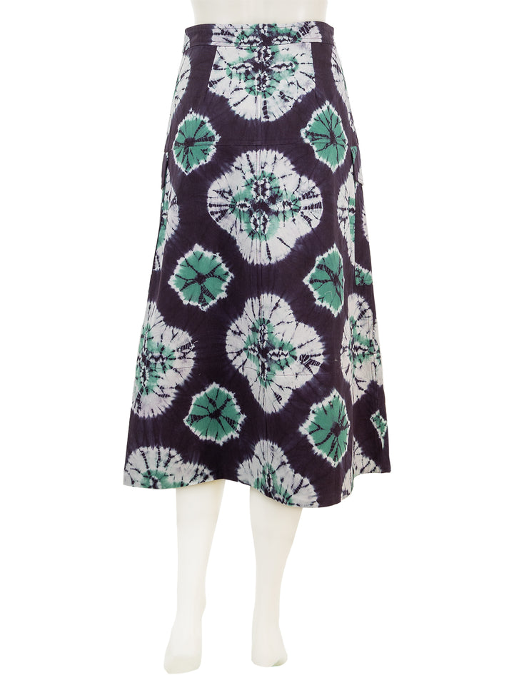 Back view of Sea NY's aveline tie dye print skirt in teal.