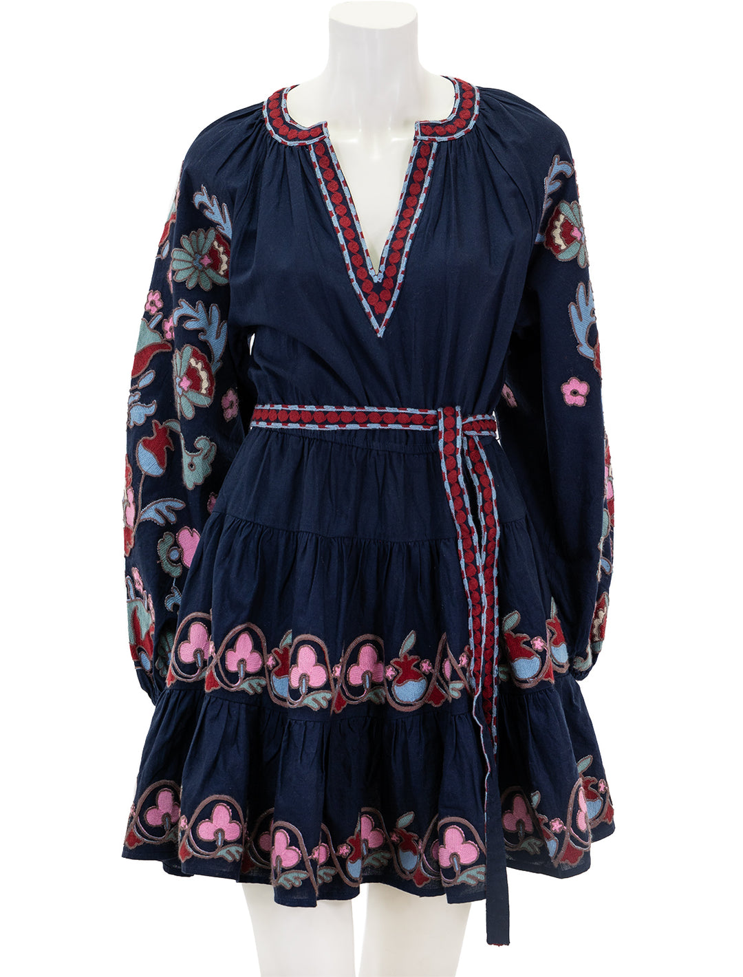 Front view of Sea NY's eclisse embroidery tunic dress in navy.
