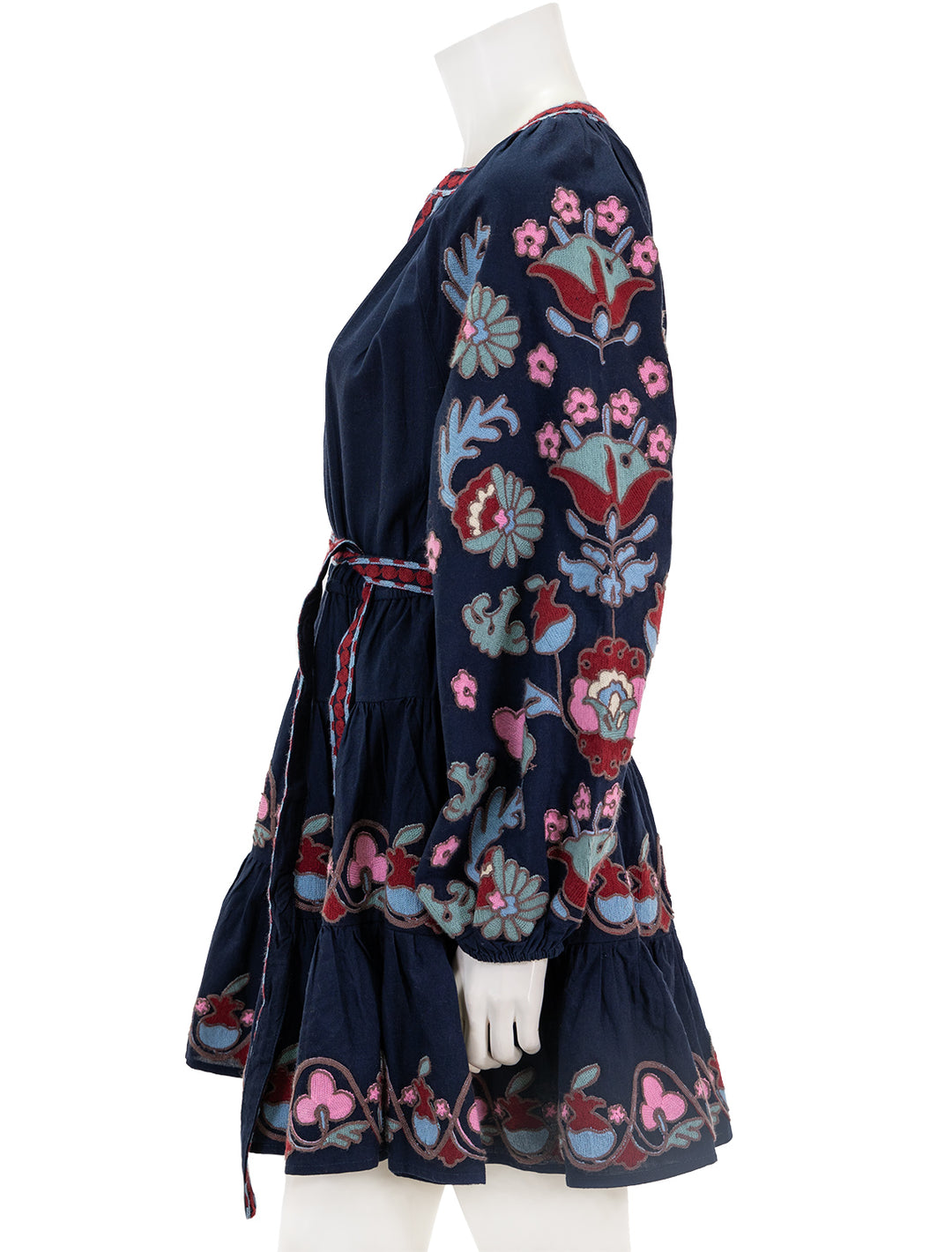 Side view of Sea NY's eclisse embroidery tunic dress in navy.