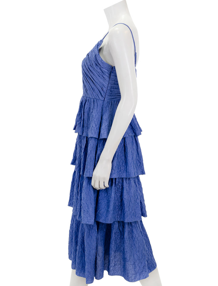 Side view of Sea NY's Siya Silk Layered Dress in Blue.