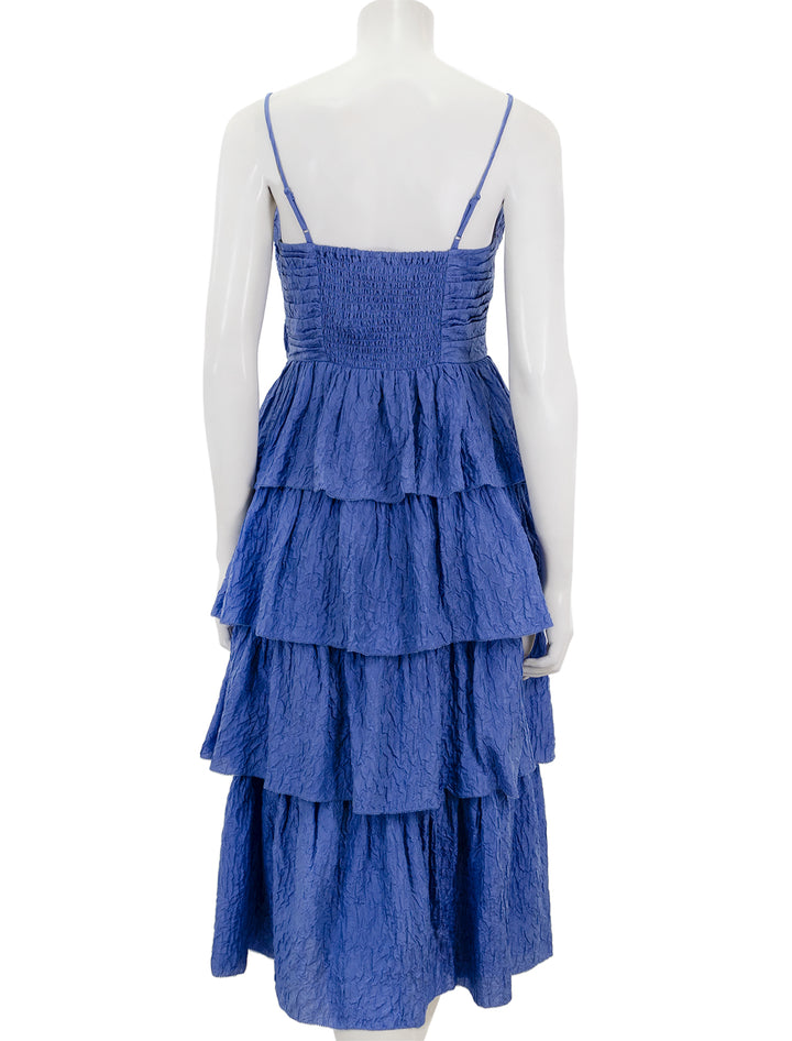 Back view of Sea NY's Siya Silk Layered Dress in Blue.