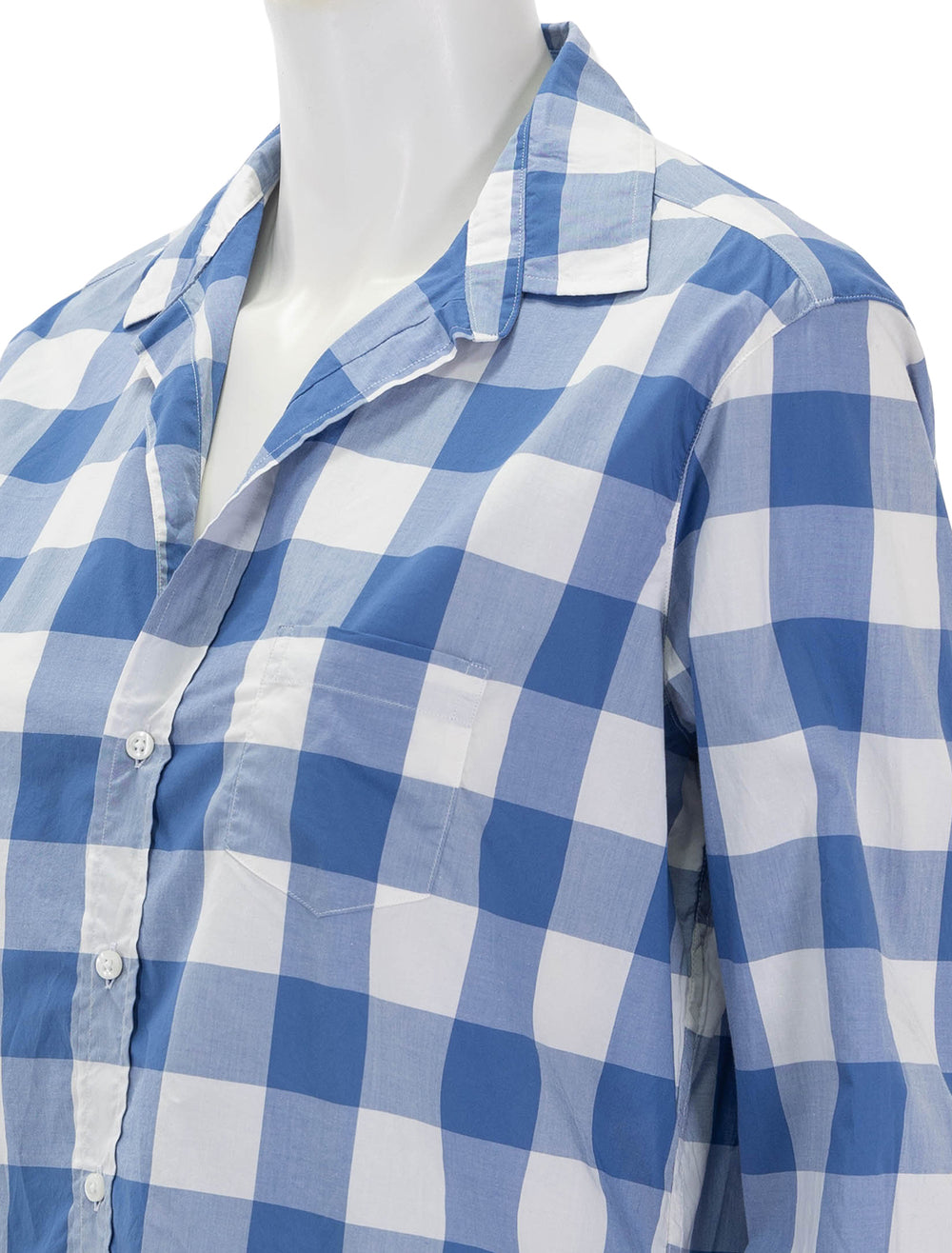 Close-up view of Frank & Eileen's eileen in x large blue white check.