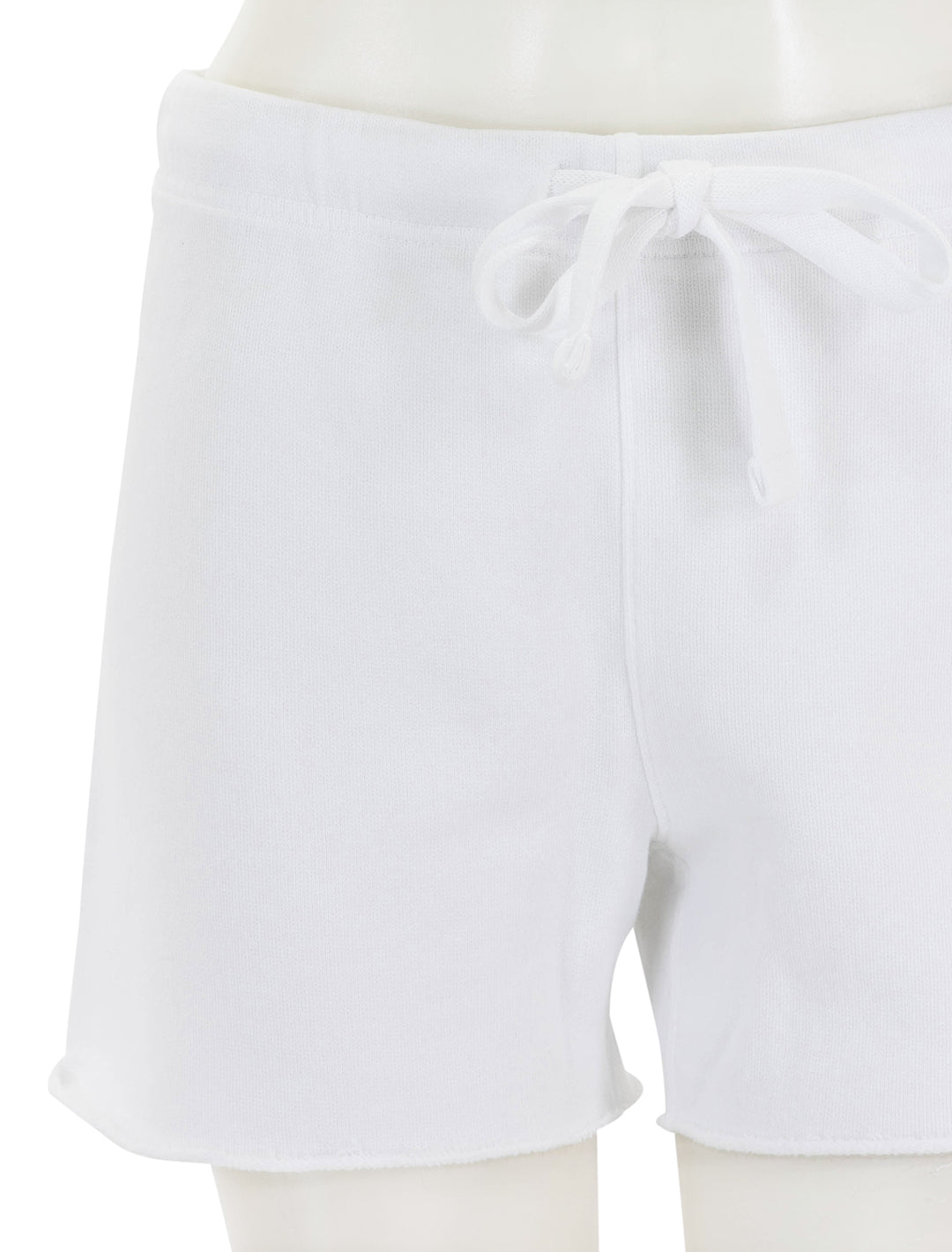 Close-up view of Frank & Eileen's pearl sweatshorts in white.