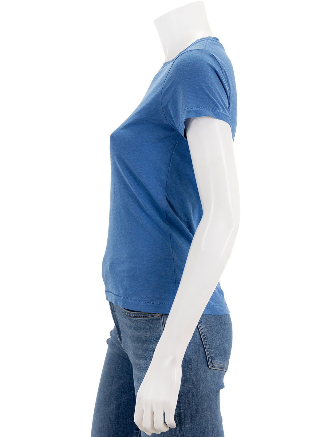 Side view of Alex Mill's prospect tee in washed cobalt.