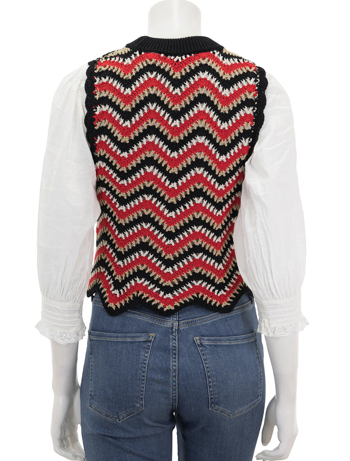 Back view of Ganni's cotton crochet vest in racing red.