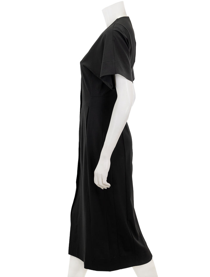 Side view of GANNI's melange midi dress in black.